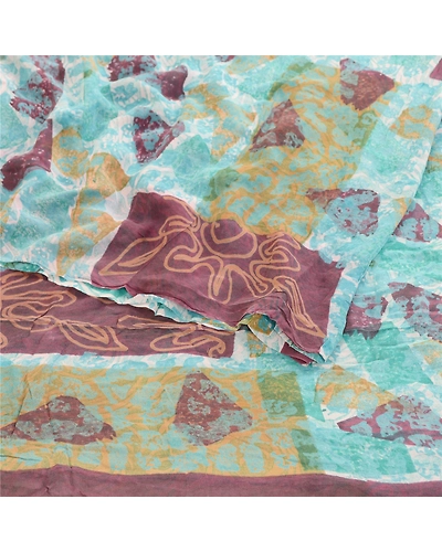 Sanskriti Vintage Blue Sarees Pure Georgette Silk Printed Sari 5Yd Craft Fabric, PRG-10944-Blue-Printed Floral Design-Pure Georgette Silk-9