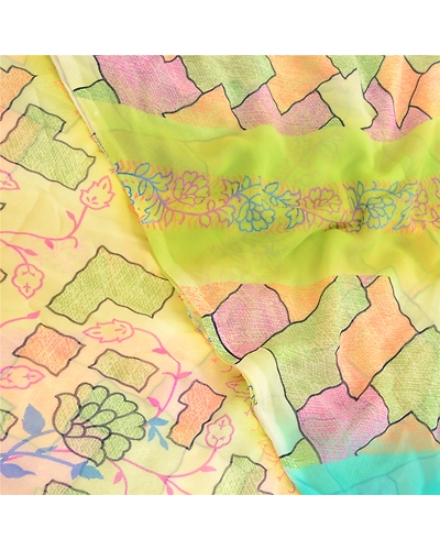Sanskriti Vintage Multi Indian Sarees Georgette Printed Sari Soft Craft Fabric, PRG-10949-Multi-Printed Floral Design-Georgette-1