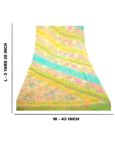 Sanskriti Vintage Multi Indian Sarees Georgette Printed Sari Soft Craft Fabric, PRG-10949-Multi-Printed Floral Design-Georgette-3