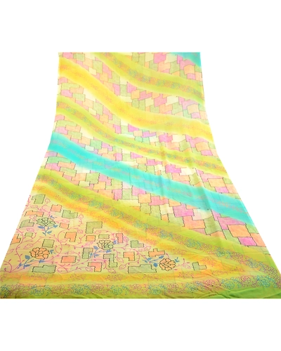 Sanskriti Vintage Multi Indian Sarees Georgette Printed Sari Soft Craft Fabric, PRG-10949-Multi-Printed Floral Design-Georgette-8