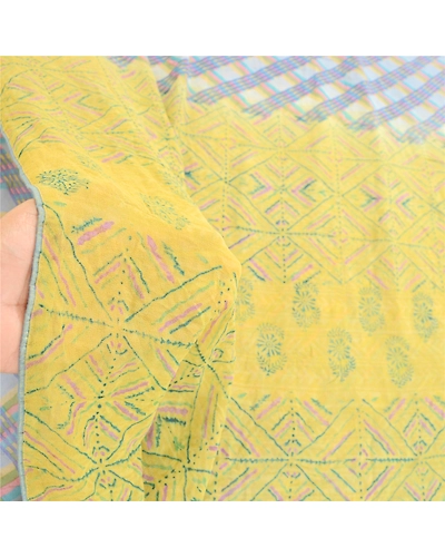 Sanskriti Vintage Blue Sarees Pure Georgette Silk Printed Sari 5Yd Craft Fabric, PRG-10951-Blue-Printed Floral Design-Pure Georgette Silk-4