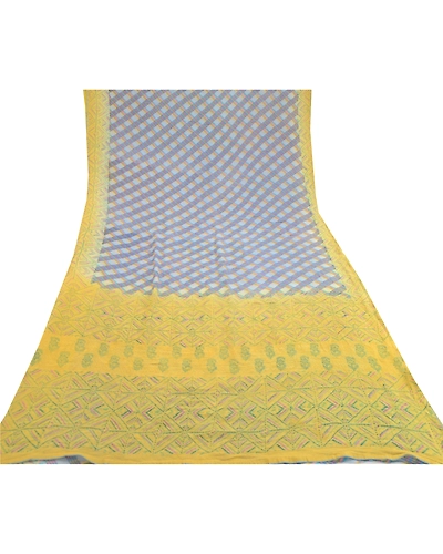 Sanskriti Vintage Blue Sarees Pure Georgette Silk Printed Sari 5Yd Craft Fabric, PRG-10951-Blue-Printed Floral Design-Pure Georgette Silk-8