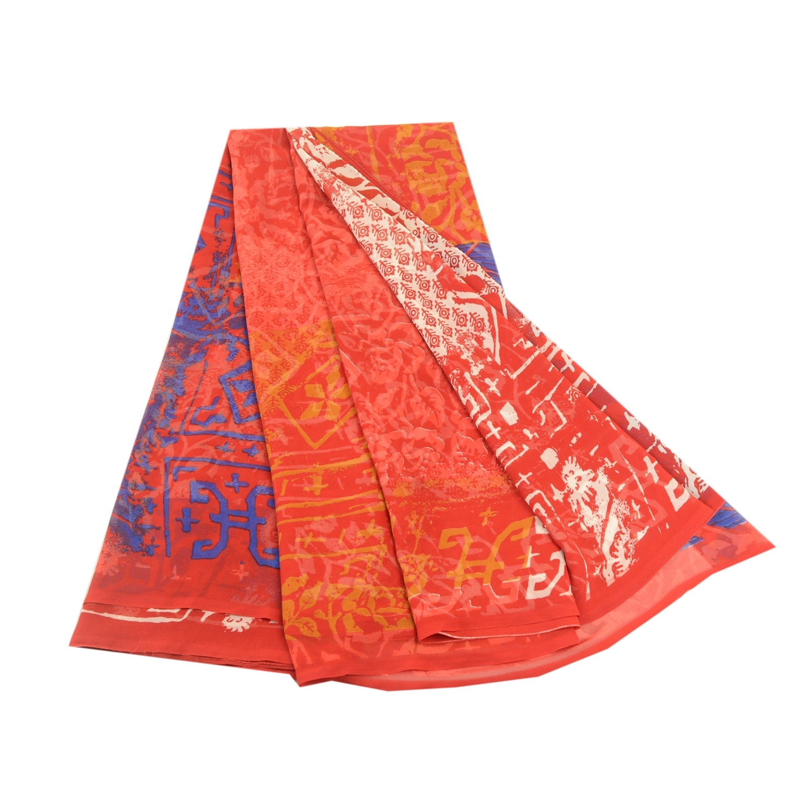 Sanskriti Vintage Red Sarees Georgette Printed Sari 5Yd Floral Soft Craft Fabric, PRG-10958-Red-Printed Floral Design-Poly Georgette-2