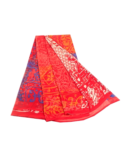 Sanskriti Vintage Red Sarees Georgette Printed Sari 5Yd Floral Soft Craft Fabric, PRG-10958-Red-Printed Floral Design-Poly Georgette-2