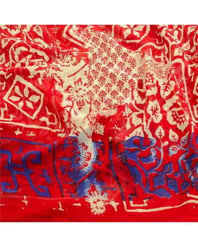 Sanskriti Vintage Red Sarees Georgette Printed Sari 5Yd Floral Soft Craft Fabric, PRG-10958-Red-Printed Floral Design-Poly Georgette-6