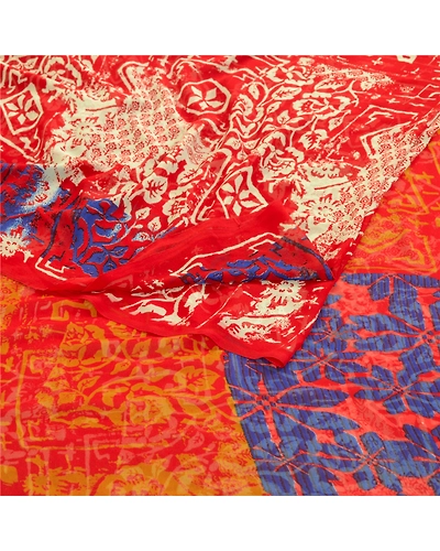 Sanskriti Vintage Red Sarees Georgette Printed Sari 5Yd Floral Soft Craft Fabric, PRG-10958-Red-Printed Floral Design-Poly Georgette-7