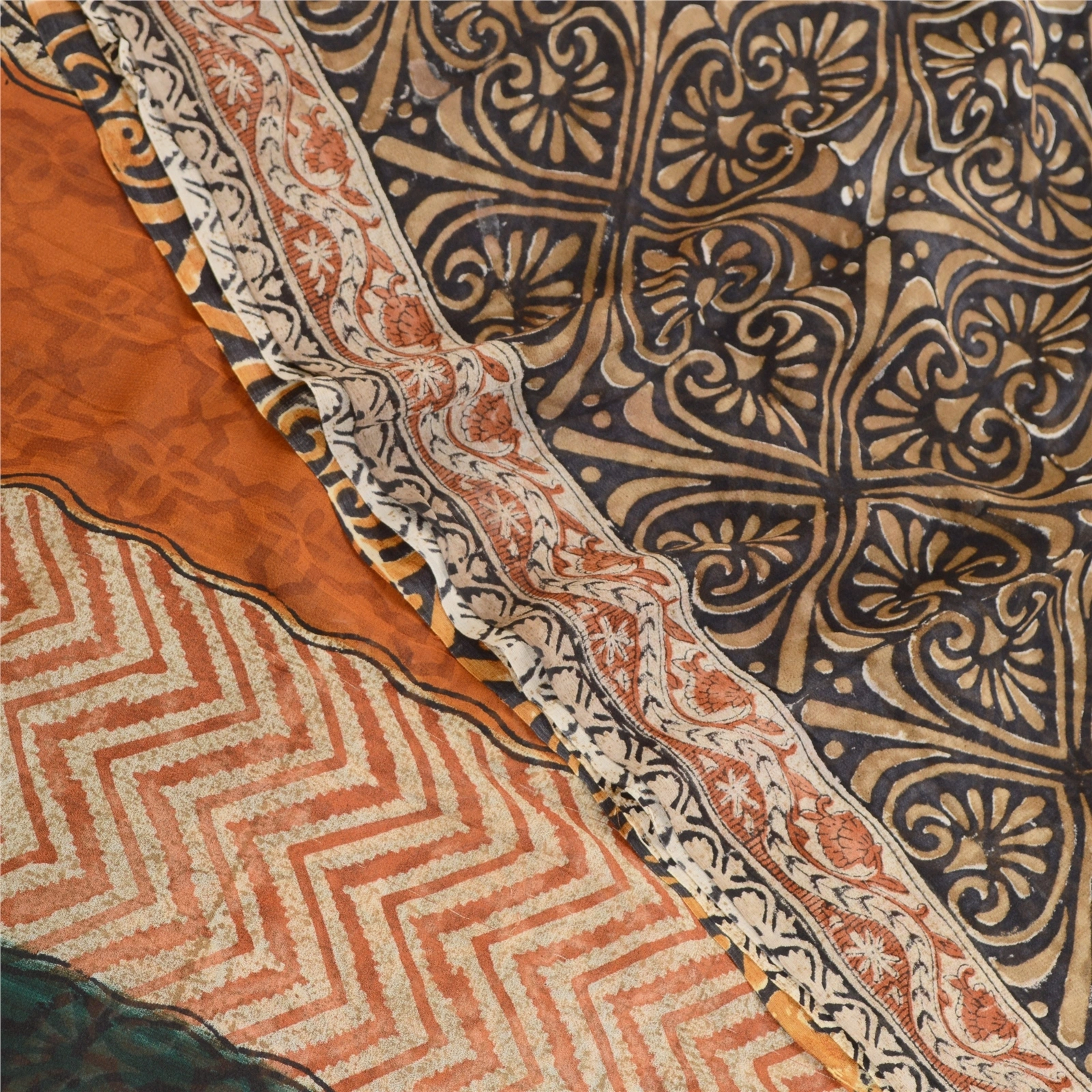 Sanskriti Vintage Orange Sarees Pure Georgette Silk Printed Sari Craft Fabric, PRG-10965-Orange-Printed Floral Design-Pure Georgette Silk-1