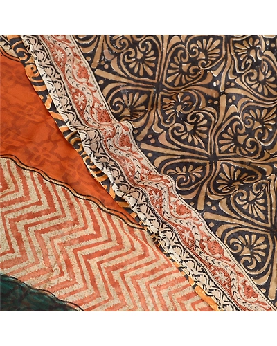 Sanskriti Vintage Orange Sarees Pure Georgette Silk Printed Sari Craft Fabric, PRG-10965-Orange-Printed Floral Design-Pure Georgette Silk-1