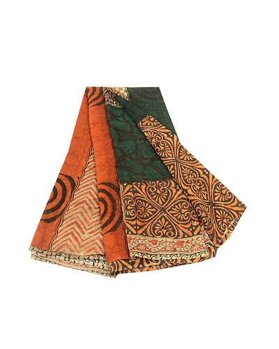 Sanskriti Vintage Orange Sarees Pure Georgette Silk Printed Sari Craft Fabric, PRG-10965-Orange-Printed Floral Design-Pure Georgette Silk-2