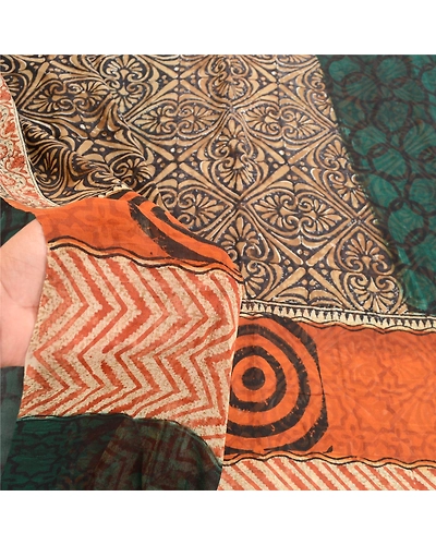 Sanskriti Vintage Orange Sarees Pure Georgette Silk Printed Sari Craft Fabric, PRG-10965-Orange-Printed Floral Design-Pure Georgette Silk-4