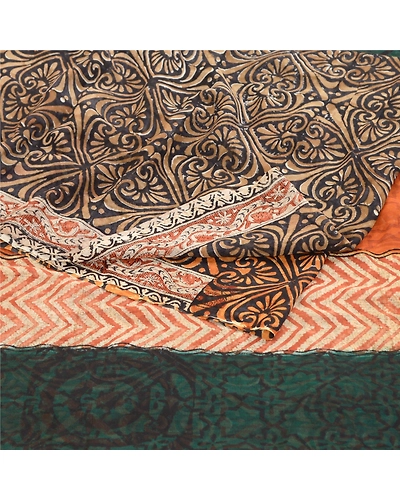 Sanskriti Vintage Orange Sarees Pure Georgette Silk Printed Sari Craft Fabric, PRG-10965-Orange-Printed Floral Design-Pure Georgette Silk-7