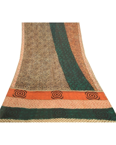 Sanskriti Vintage Orange Sarees Pure Georgette Silk Printed Sari Craft Fabric, PRG-10965-Orange-Printed Floral Design-Pure Georgette Silk-8