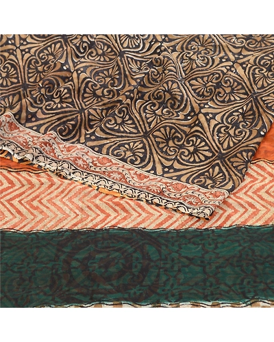 Sanskriti Vintage Orange Sarees Pure Georgette Silk Printed Sari Craft Fabric, PRG-10965-Orange-Printed Floral Design-Pure Georgette Silk-9