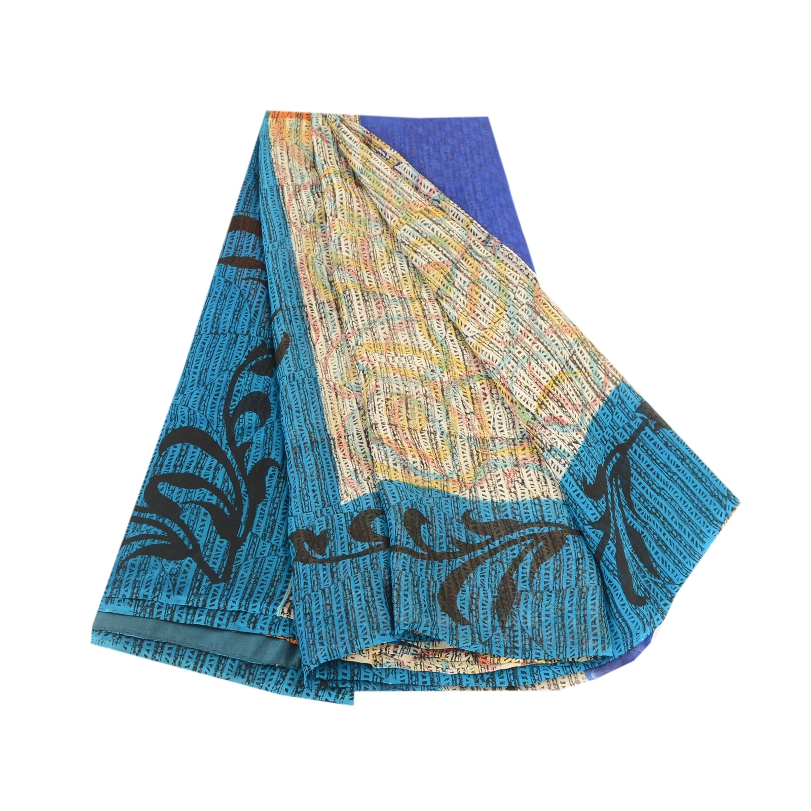 Sanskriti Vintage Multi Sarees Pure Georgette Silk Printed Sari 5Yd Craft Fabric, PRG-10968-Multi-Printed Floral Design-Pure Georgette Silk-2