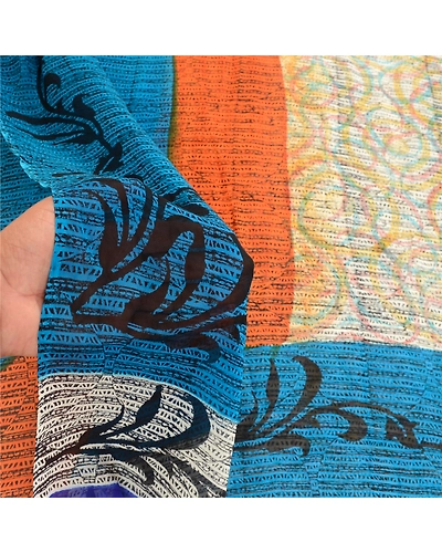 Sanskriti Vintage Multi Sarees Pure Georgette Silk Printed Sari 5Yd Craft Fabric, PRG-10968-Multi-Printed Floral Design-Pure Georgette Silk-5