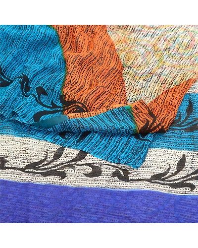 Sanskriti Vintage Multi Sarees Pure Georgette Silk Printed Sari 5Yd Craft Fabric, PRG-10968-Multi-Printed Floral Design-Pure Georgette Silk-8