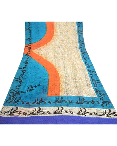 Sanskriti Vintage Multi Sarees Pure Georgette Silk Printed Sari 5Yd Craft Fabric, PRG-10968-Multi-Printed Floral Design-Pure Georgette Silk-9