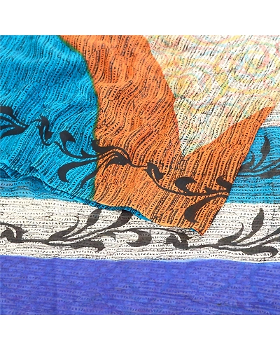 Sanskriti Vintage Multi Sarees Pure Georgette Silk Printed Sari 5Yd Craft Fabric, PRG-10968-Multi-Printed Floral Design-Pure Georgette Silk-10