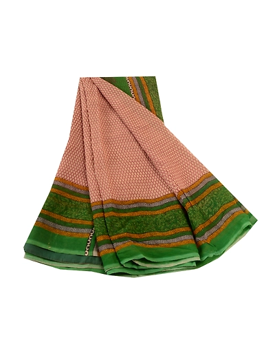 Sanskriti Vintage Pink Sarees Pure Georgette Silk Printed Sari Soft Craft Fabric, PRG-10975-Pink-Printed Floral Design-Pure Georgette Silk-2