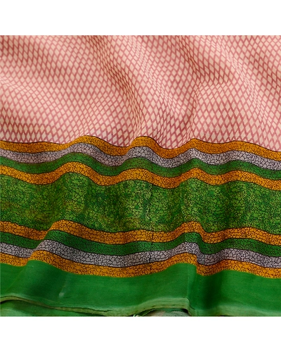 Sanskriti Vintage Pink Sarees Pure Georgette Silk Printed Sari Soft Craft Fabric, PRG-10975-Pink-Printed Floral Design-Pure Georgette Silk-7