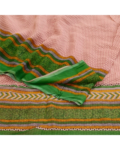 Sanskriti Vintage Pink Sarees Pure Georgette Silk Printed Sari Soft Craft Fabric, PRG-10975-Pink-Printed Floral Design-Pure Georgette Silk-8