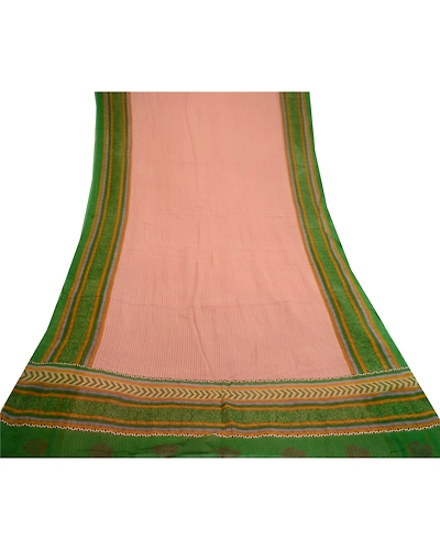 Sanskriti Vintage Pink Sarees Pure Georgette Silk Printed Sari Soft Craft Fabric, PRG-10975-Pink-Printed Floral Design-Pure Georgette Silk-9