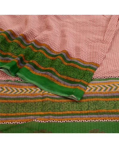 Sanskriti Vintage Pink Sarees Pure Georgette Silk Printed Sari Soft Craft Fabric, PRG-10975-Pink-Printed Floral Design-Pure Georgette Silk-10