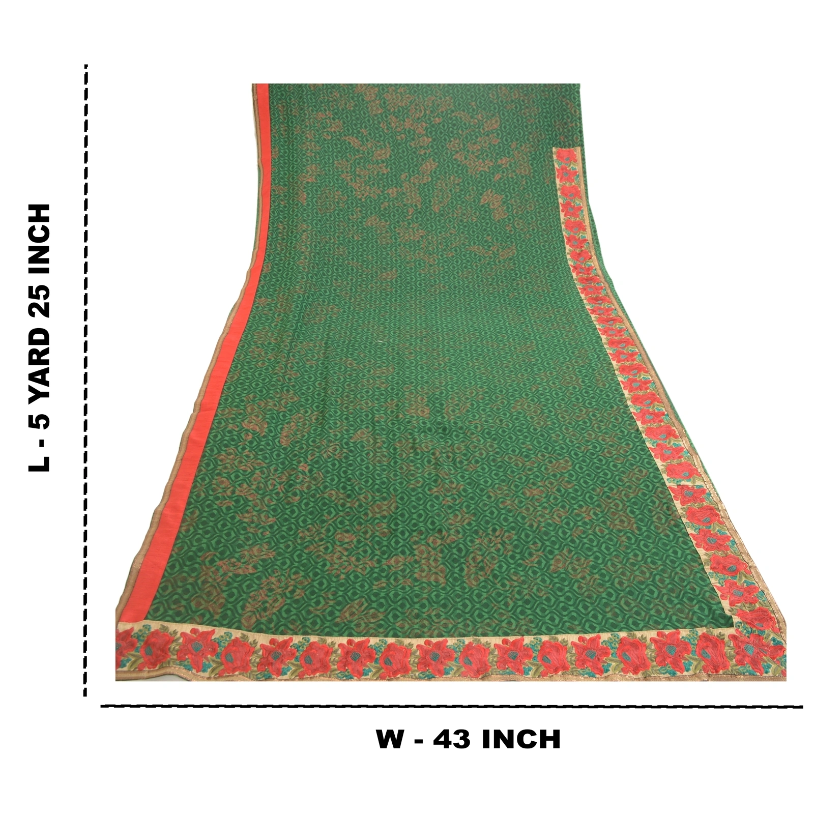 Sanskriti Vintage Green Sarees Embroidered Patch Pure Georgette Silk Sari Fabric, PRG-10981-Green-Printed Floral Design-Pure Georgette Silk-3