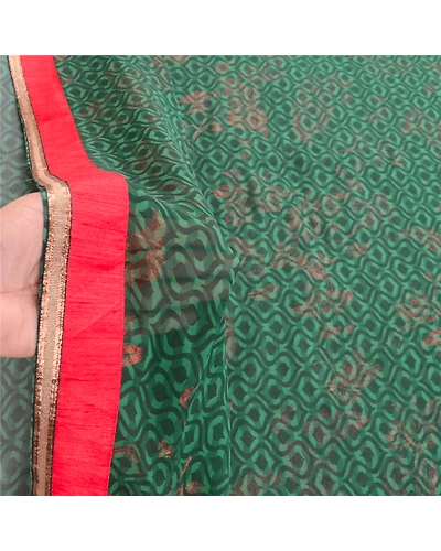 Sanskriti Vintage Green Sarees Embroidered Patch Pure Georgette Silk Sari Fabric, PRG-10981-Green-Printed Floral Design-Pure Georgette Silk-4