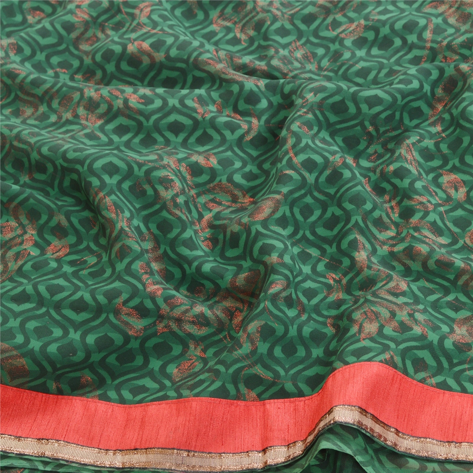 Sanskriti Vintage Green Sarees Embroidered Patch Pure Georgette Silk Sari Fabric, PRG-10981-Green-Printed Floral Design-Pure Georgette Silk-6