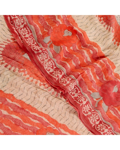 Sanskriti Vintage Red Sarees Pure Georgette Silk Printed Sari 5Yd Craft Fabric, PRG-10998-Red-Printed Floral Design-Pure Georgette Silk-1