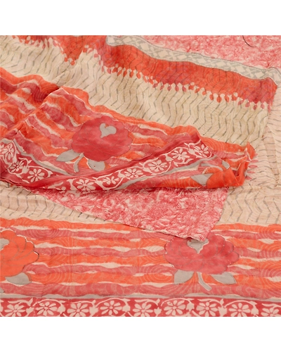 Sanskriti Vintage Red Sarees Pure Georgette Silk Printed Sari 5Yd Craft Fabric, PRG-10998-Red-Printed Floral Design-Pure Georgette Silk-7