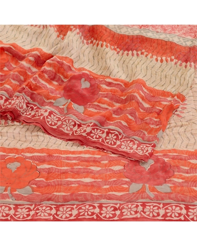 Sanskriti Vintage Red Sarees Pure Georgette Silk Printed Sari 5Yd Craft Fabric, PRG-10998-Red-Printed Floral Design-Pure Georgette Silk-9