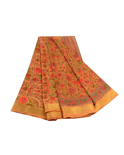 Sanskriti Vintage Brown Printed Sarees Georgette Zari Border Sari Craft Fabric, PRG-11007-Brown-Printed Floral Design-Georgette-2