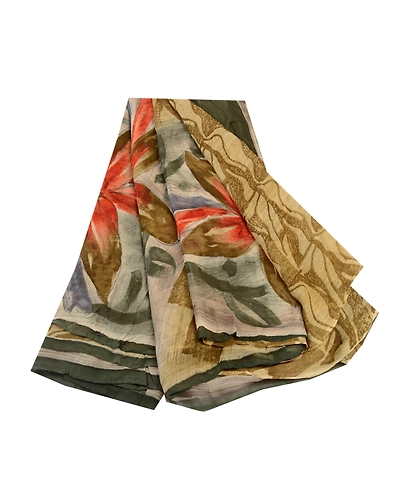 Sanskriti Vintage Green Sarees Blend Georgette Printed Sari Soft Craft Fabric, PRG-11019-Green-Printed Floral Design-Blend Georgette-2