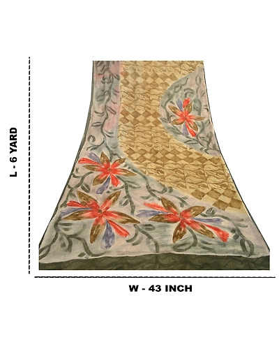 Sanskriti Vintage Green Sarees Blend Georgette Printed Sari Soft Craft Fabric, PRG-11019-Green-Printed Floral Design-Blend Georgette-3