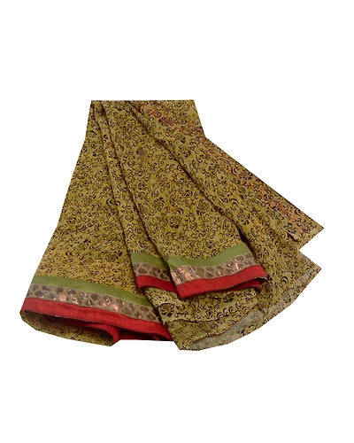 Sanskriti Vintage Green Sarees Blend Georgette Printed Sari Floral Craft Fabric, PRG-11021-Green-Printed Floral Design-Blend Georgette-2