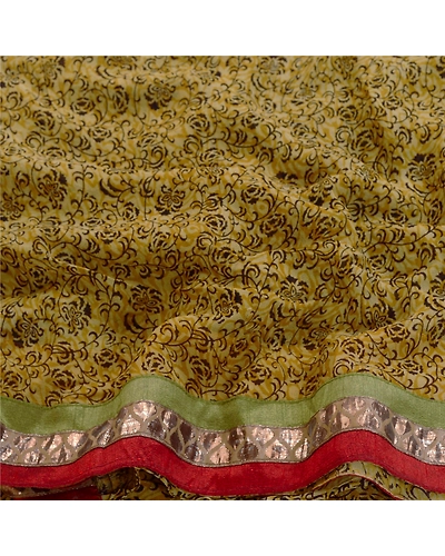 Sanskriti Vintage Green Sarees Blend Georgette Printed Sari Floral Craft Fabric, PRG-11021-Green-Printed Floral Design-Blend Georgette-6