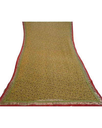Sanskriti Vintage Green Sarees Blend Georgette Printed Sari Floral Craft Fabric, PRG-11021-Green-Printed Floral Design-Blend Georgette-8