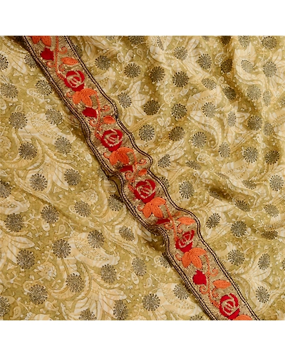Sanskriti Vintage Green Sparkle Sarees Pure Georgette Silk Print Sari 5Yd Fabric, PRG-11023-Green-Printed Floral Design-Pure Georgette Silk-1