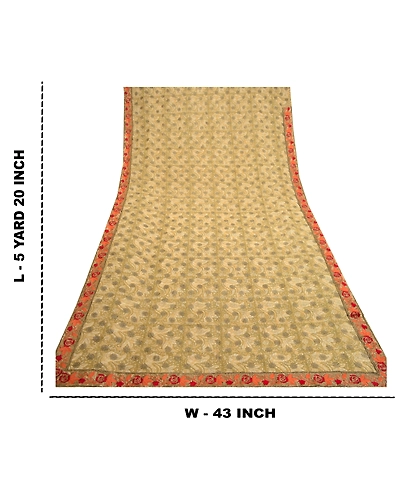 Sanskriti Vintage Green Sparkle Sarees Pure Georgette Silk Print Sari 5Yd Fabric, PRG-11023-Green-Printed Floral Design-Pure Georgette Silk-3