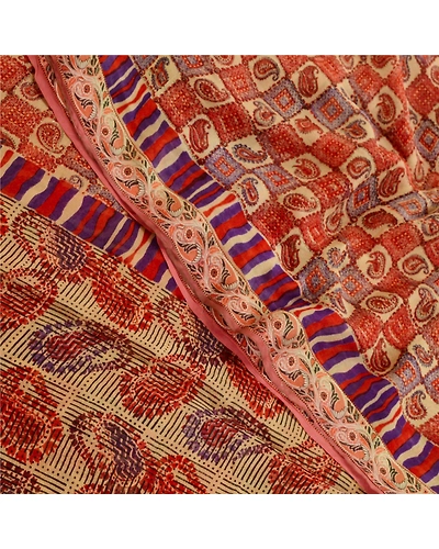 Sanskriti Vintage Red Sarees Pure Georgette Silk Printed Sari Soft Craft Fabric, PRG-11025-Red-Printed Floral Design-Pure Georgette Silk-1