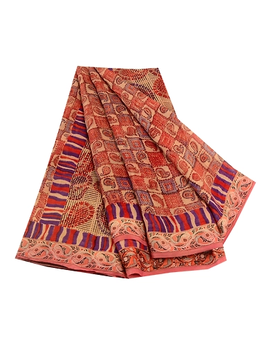 Sanskriti Vintage Red Sarees Pure Georgette Silk Printed Sari Soft Craft Fabric, PRG-11025-Red-Printed Floral Design-Pure Georgette Silk-2