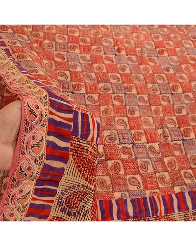 Sanskriti Vintage Red Sarees Pure Georgette Silk Printed Sari Soft Craft Fabric, PRG-11025-Red-Printed Floral Design-Pure Georgette Silk-4