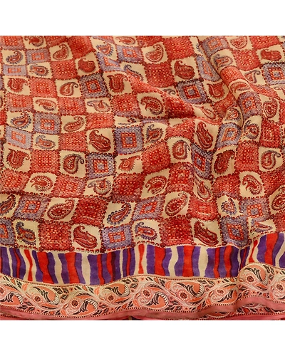 Sanskriti Vintage Red Sarees Pure Georgette Silk Printed Sari Soft Craft Fabric, PRG-11025-Red-Printed Floral Design-Pure Georgette Silk-6