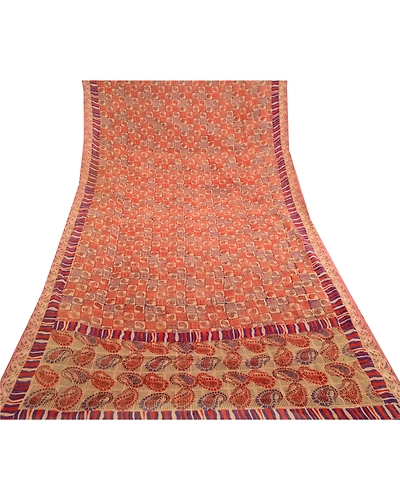 Sanskriti Vintage Red Sarees Pure Georgette Silk Printed Sari Soft Craft Fabric, PRG-11025-Red-Printed Floral Design-Pure Georgette Silk-8