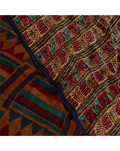 Sanskriti Vintage Multi Sarees Pure Georgette Silk Printed Sari 5Yd Craft Fabric, PRG-11026-Multi-Printed Floral Design-Pure Georgette Silk-1