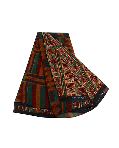 Sanskriti Vintage Multi Sarees Pure Georgette Silk Printed Sari 5Yd Craft Fabric, PRG-11026-Multi-Printed Floral Design-Pure Georgette Silk-2