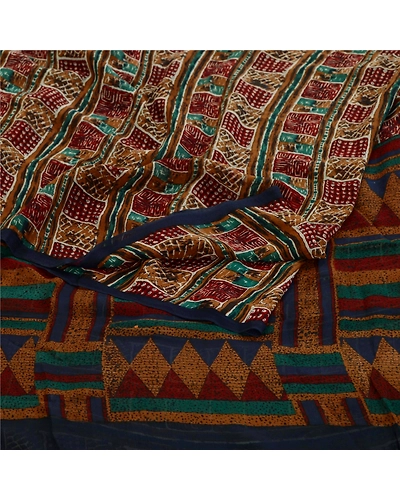 Sanskriti Vintage Multi Sarees Pure Georgette Silk Printed Sari 5Yd Craft Fabric, PRG-11026-Multi-Printed Floral Design-Pure Georgette Silk-7