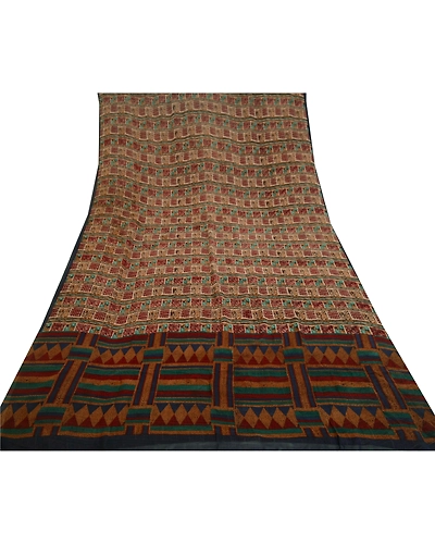 Sanskriti Vintage Multi Sarees Pure Georgette Silk Printed Sari 5Yd Craft Fabric, PRG-11026-Multi-Printed Floral Design-Pure Georgette Silk-8